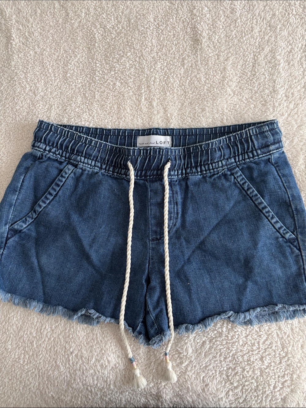 LOFT Dark Blue Denim Drawstring Shorts